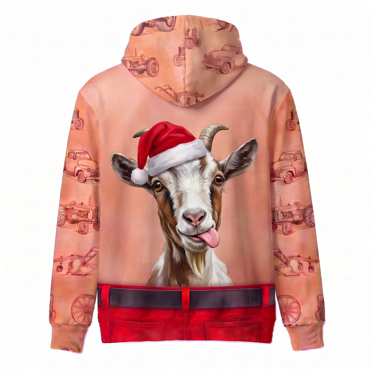 Funny Santa Goat Hairy Belly Hoodie - Custom Name Goat Christmas