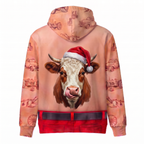 Funny Santa Hereford Cattle Hairy Belly Hoodie - Custom Name Cow Christmas
