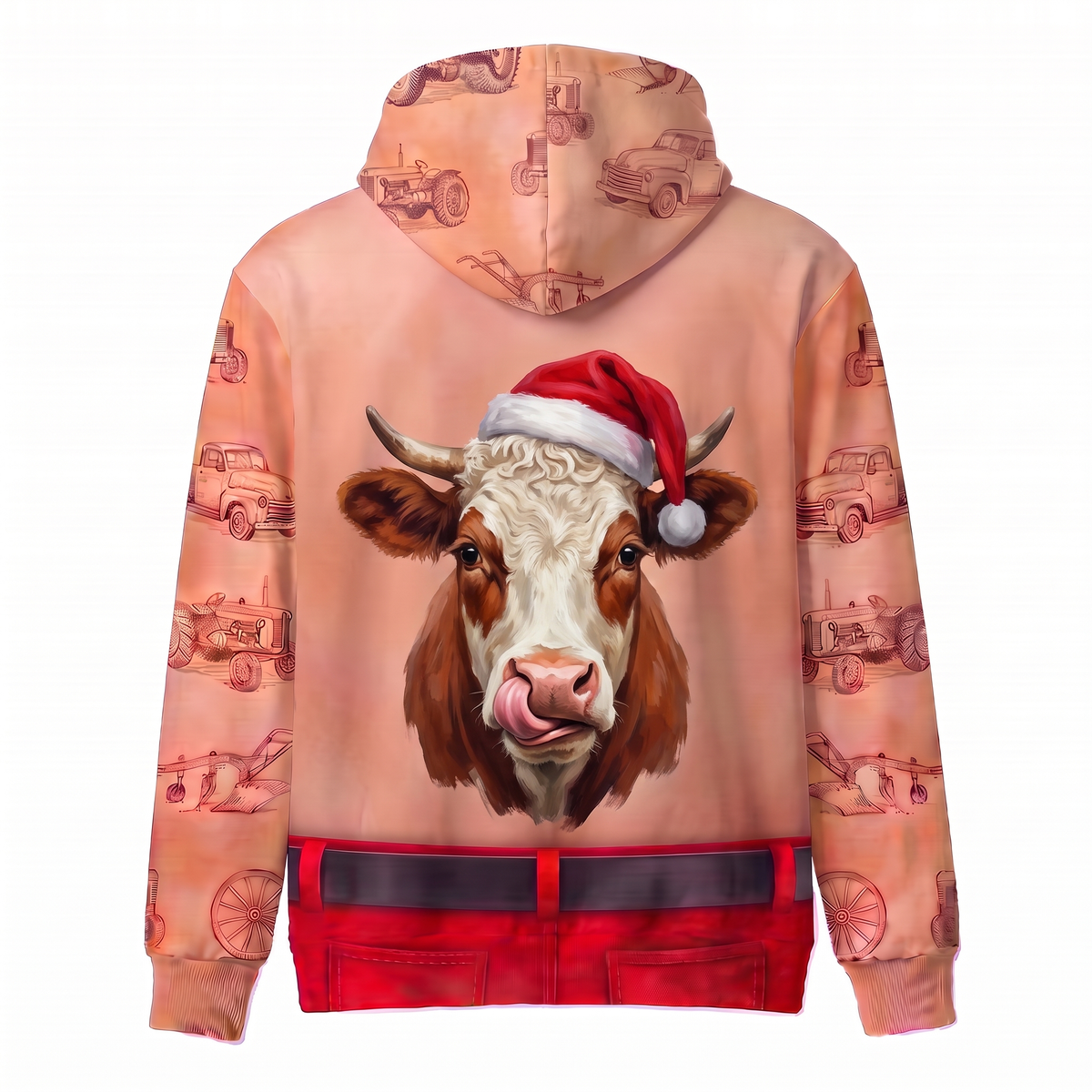 Funny Santa Hereford Cattle Hairy Belly Hoodie - Custom Name Cow Christmas