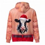 Funny Santa Holstein Cow Hairy Belly Hoodie - Custom Name Cow Christmas