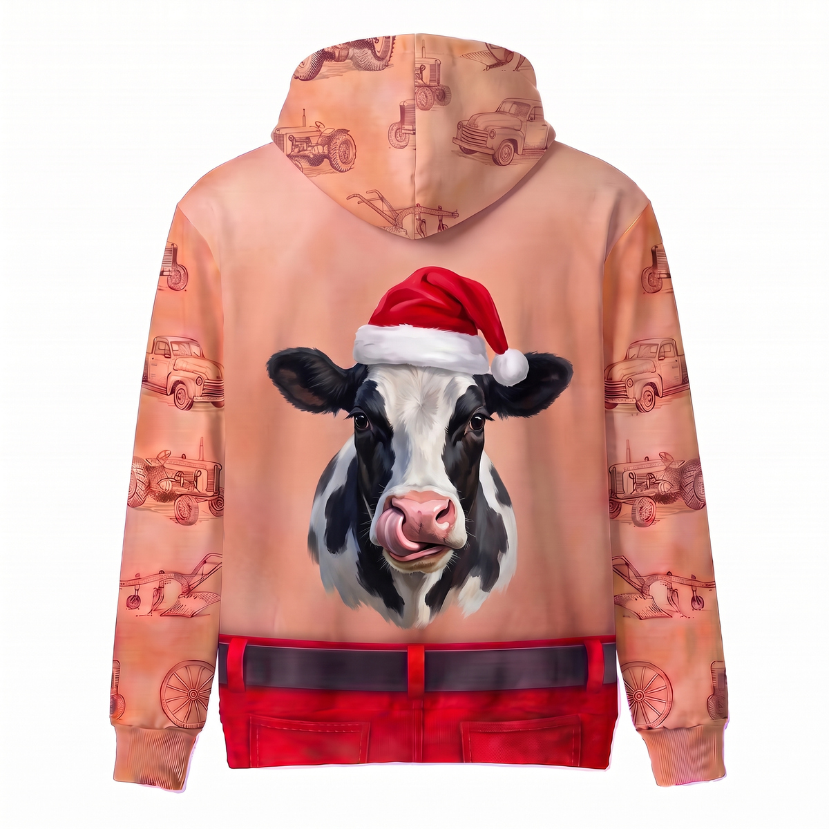 Funny Santa Holstein Cow Hairy Belly Hoodie - Custom Name Cow Christmas
