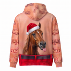 Funny Santa Horse Hairy Belly Hoodie - Custom Name Farm Horse Christmas