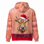 Funny Santa Jersey Cow Hairy Belly Hoodie - Custom Name Cow Christmas