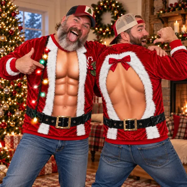 Funny Santa Muscle Illusion Christmas Naughty Holiday Party Sweater