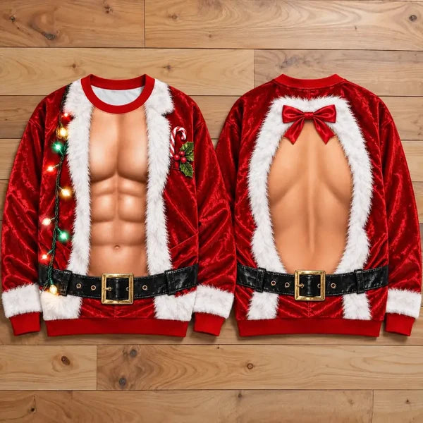 Funny Santa Muscle Illusion Christmas Naughty Holiday Party Sweater