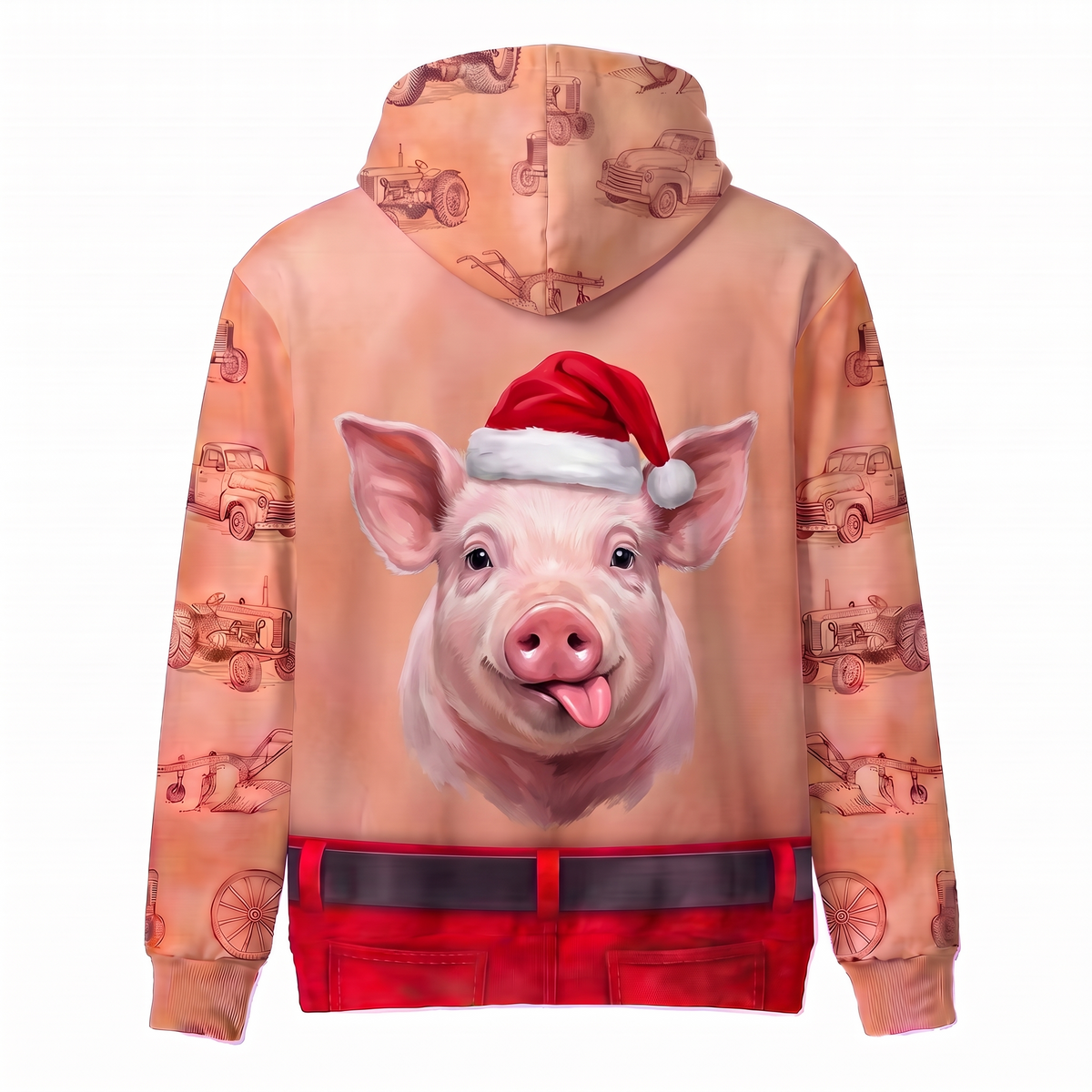 Funny Santa Pig Hairy Belly Hoodie - Custom Name Cute Pig Christmas
