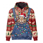 Funny Santa Rabbit Christmas Hoodie - Bunny Overalls Ugly Christmas Sweater Style