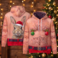 Funny Santa Rabbit Hairy Belly Hoodie - Custom Name Bunny Christmas