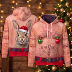 Funny Santa Rabbit Hairy Belly Hoodie - Custom Name Bunny Christmas