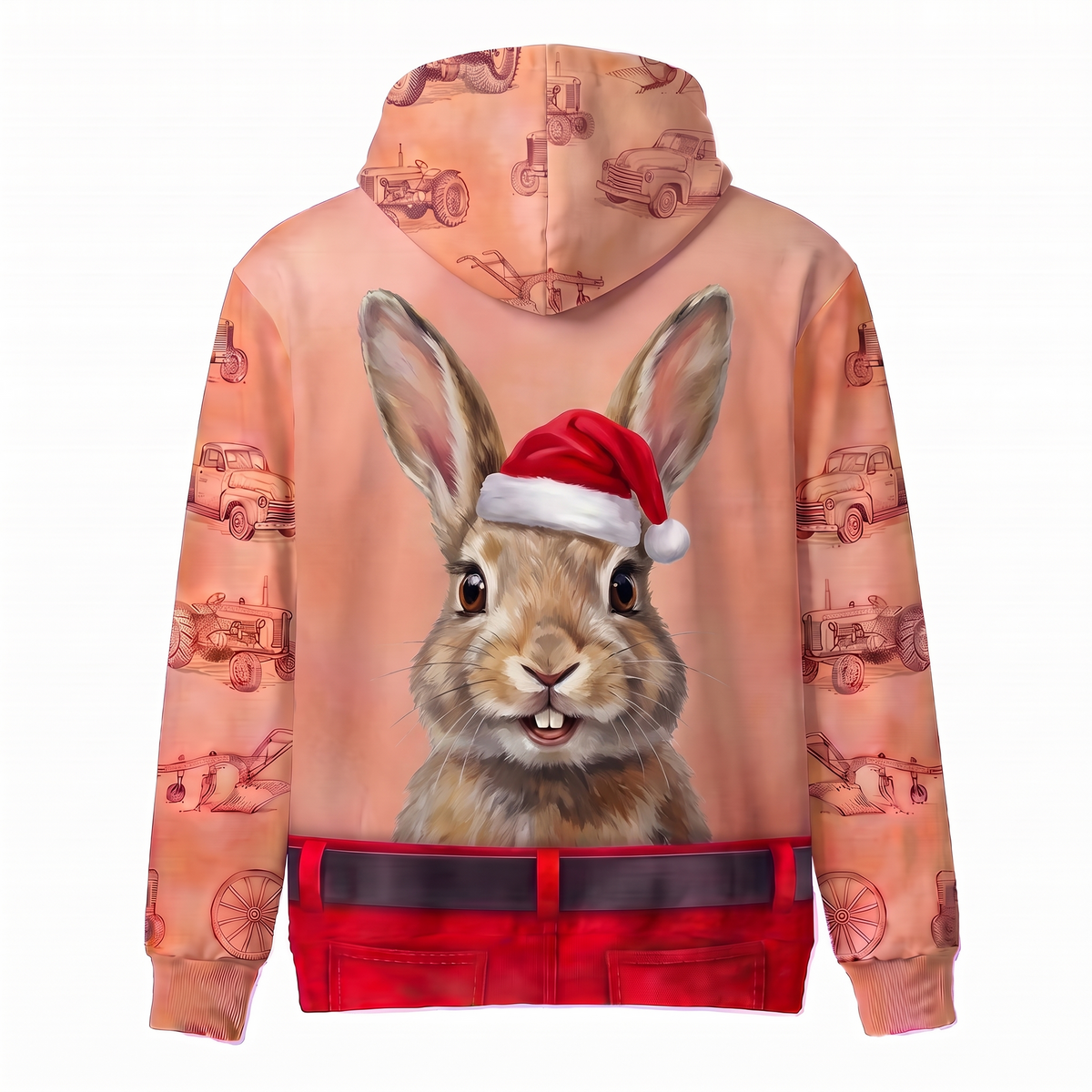 Funny Santa Rabbit Hairy Belly Hoodie - Custom Name Bunny Christmas