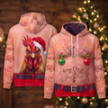 Funny Santa Rooster Hairy Belly Hoodie - Custom Name Farm Chicken Christmas