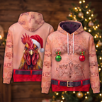 Funny Santa Rooster Hairy Belly Hoodie - Custom Name Farm Chicken Christmas
