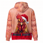 Funny Santa Rooster Hairy Belly Hoodie - Custom Name Farm Chicken Christmas