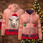 Funny Santa Sheep Hairy Belly Hoodie - Custom Name Fluffy Sheep Christmas