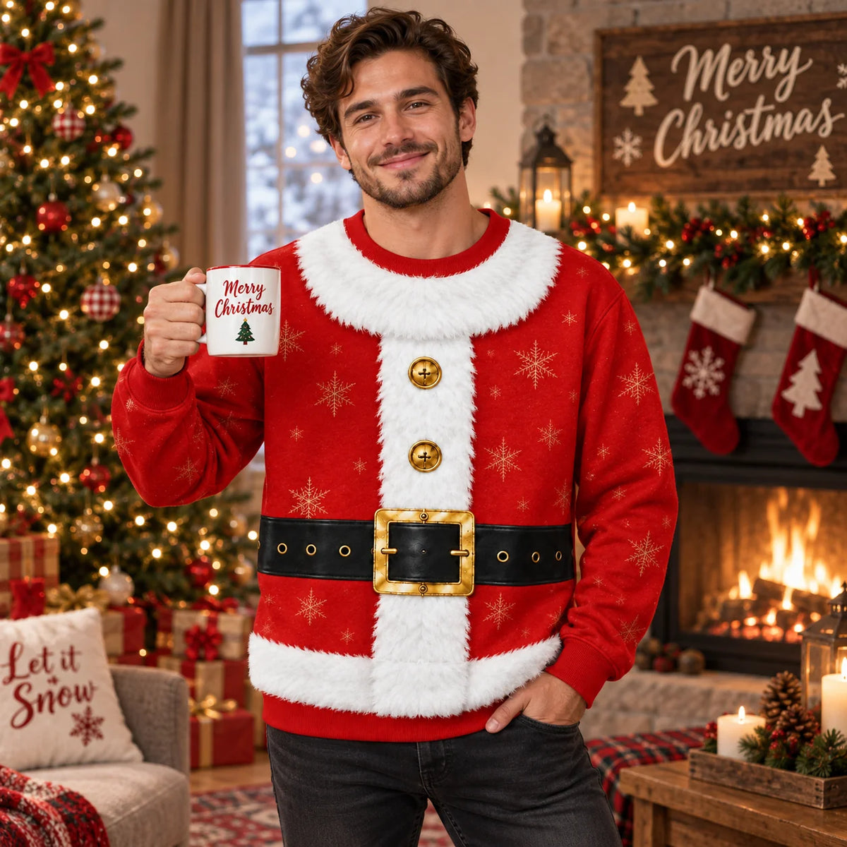 Funny Santa Suit Festive Holiday Party Pullover Christmas Sweater