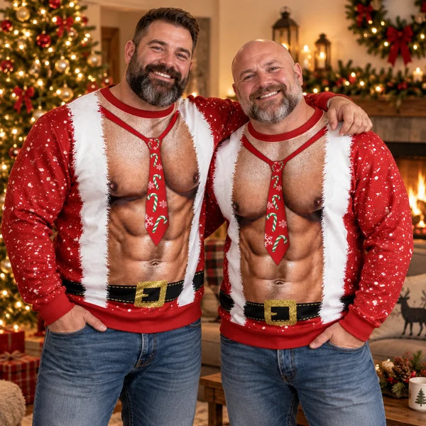 Funny Shirtless Santa Body Illusion Holiday Party Ugly Christmas Sweater