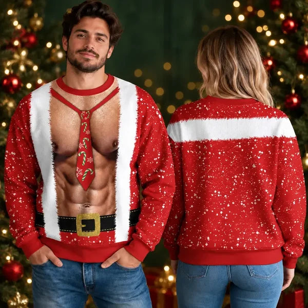 Funny Shirtless Santa Body Illusion Holiday Party Ugly Christmas Sweater