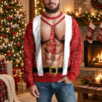 Funny Shirtless Santa Body Illusion Holiday Party Ugly Christmas Sweater