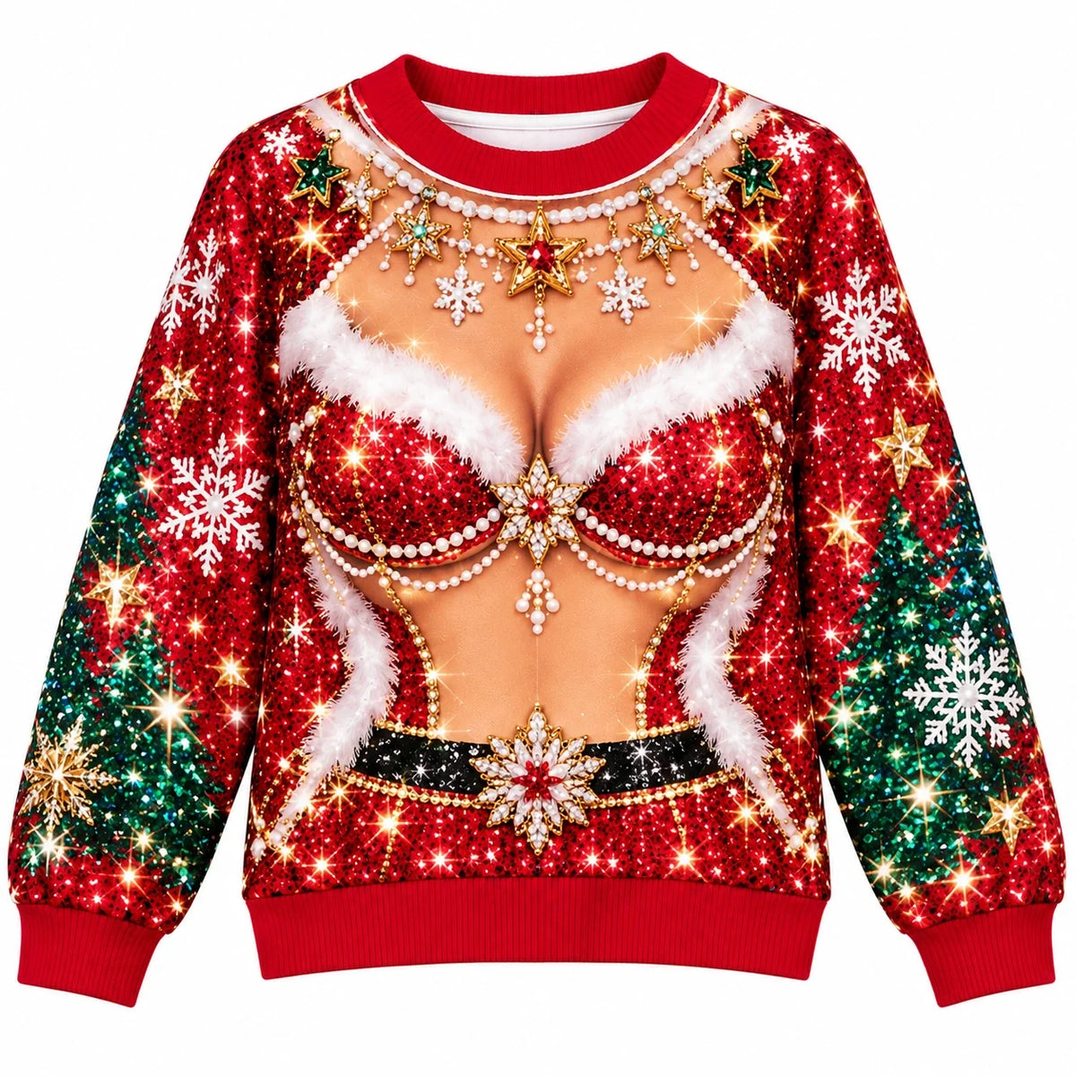 Funny Sparkling Santa Corset Illusion Holiday Party Christmas Ugly Sweater