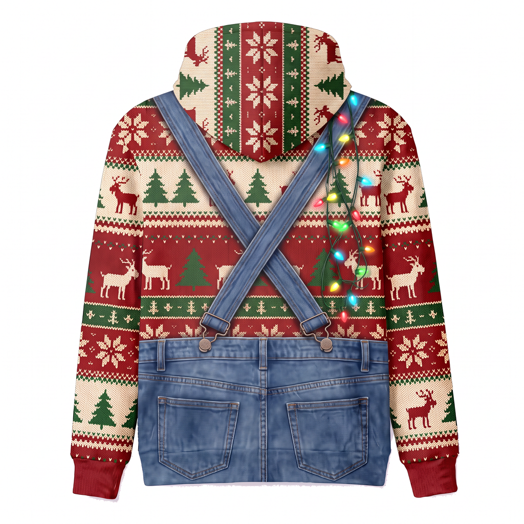 Funny Texas Longhorn Christmas Hoodie - Overalls Ugly Sweater Print