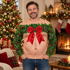 Funny Wreath Bow Fake Hairy Torso Print Ugly Christmas Sweater