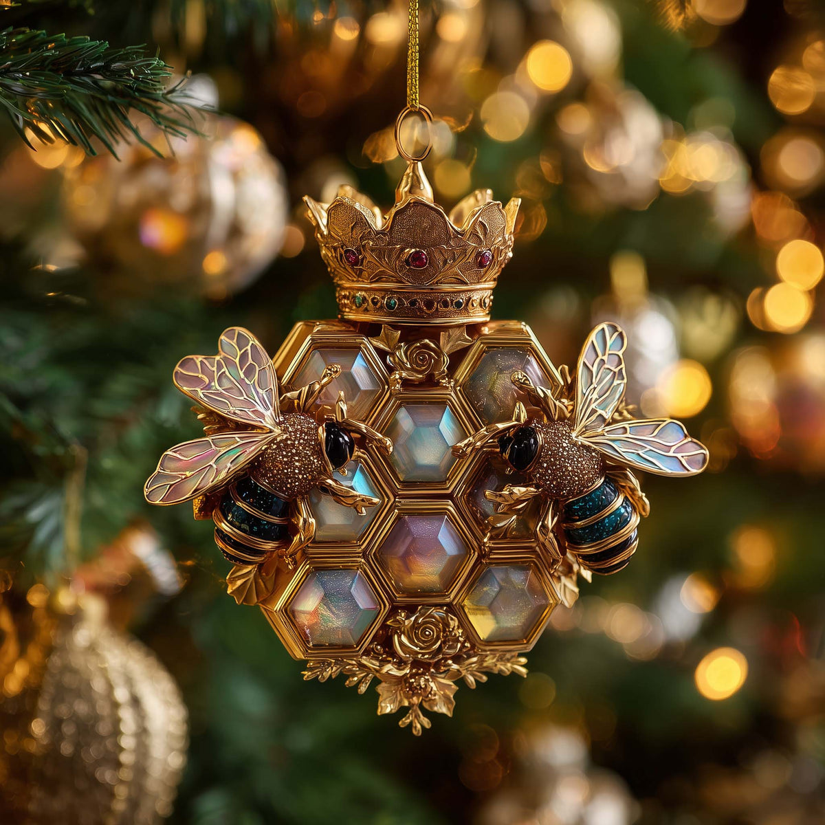 Gilded Honeycomb Worker Mica Ornament