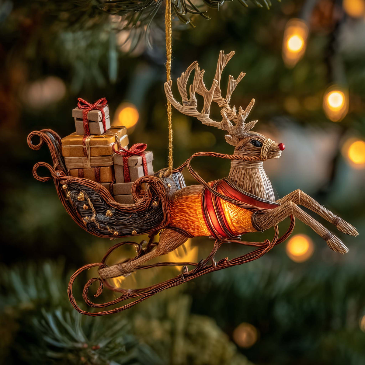 Midnight Majestic Reindeer Leap Christmas Mica Ornament