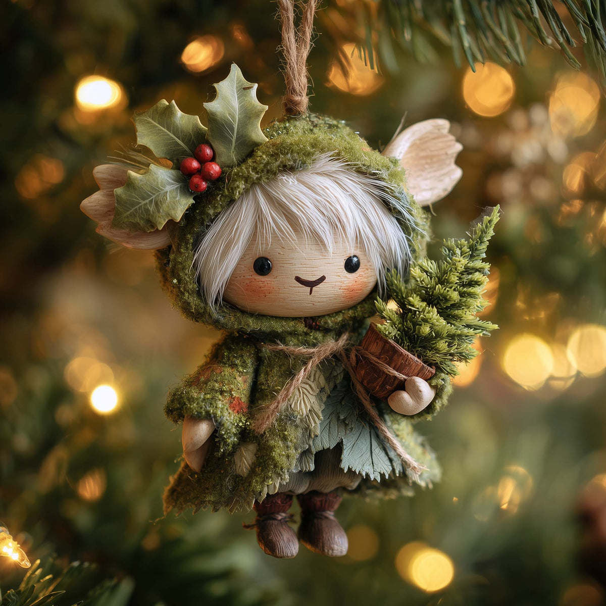 Enchanted Woodland Tree Elf Christmas Mica Ornament