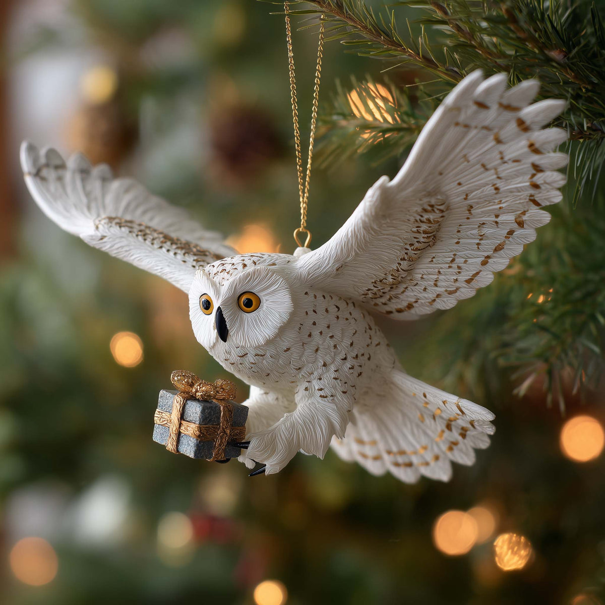 Snowy Winter Owl Christmas Mica Ornament