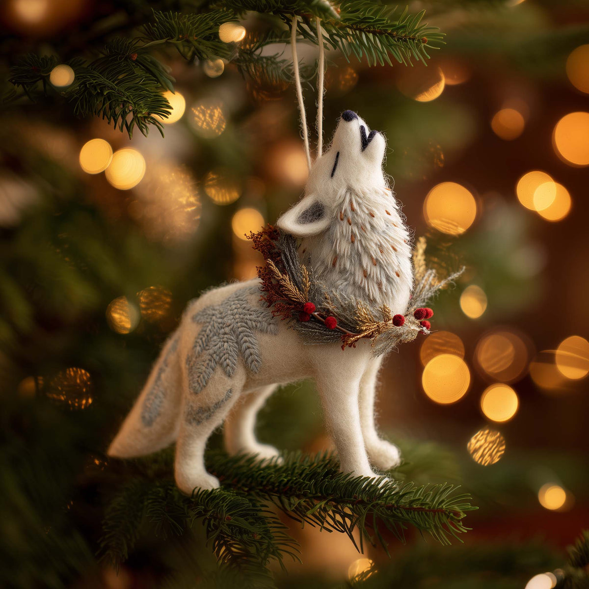 Snow Howler Wolf Christmas Mica Ornament