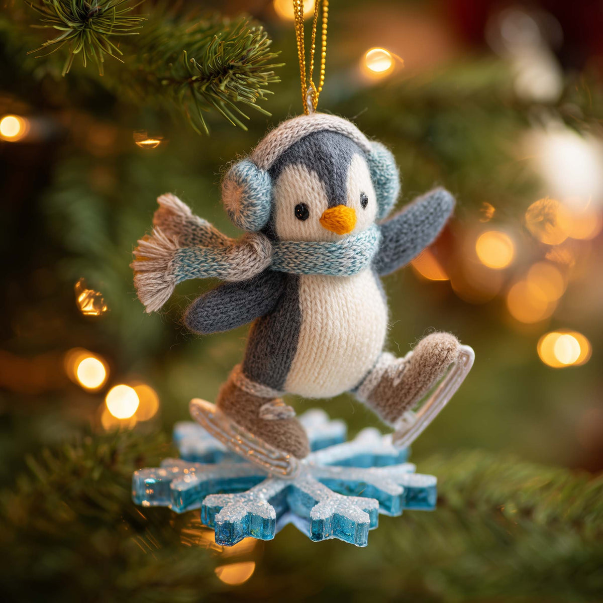 Ice Skating Penguin Christmas Mica Ornament