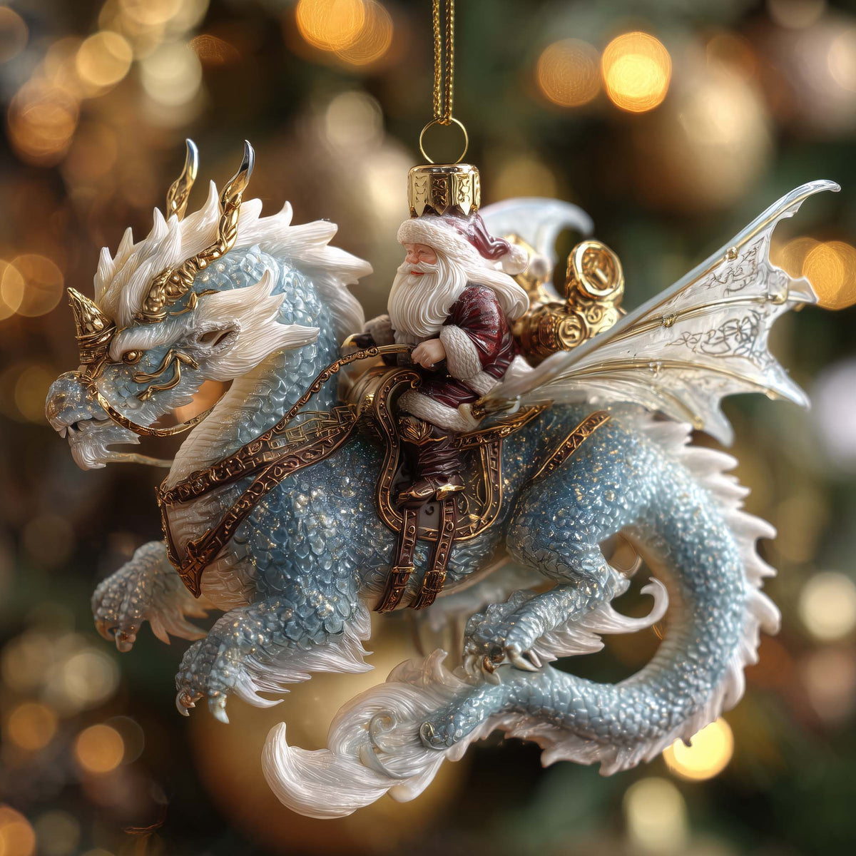 Dragon Rider Santa Christmas Mica Ornament