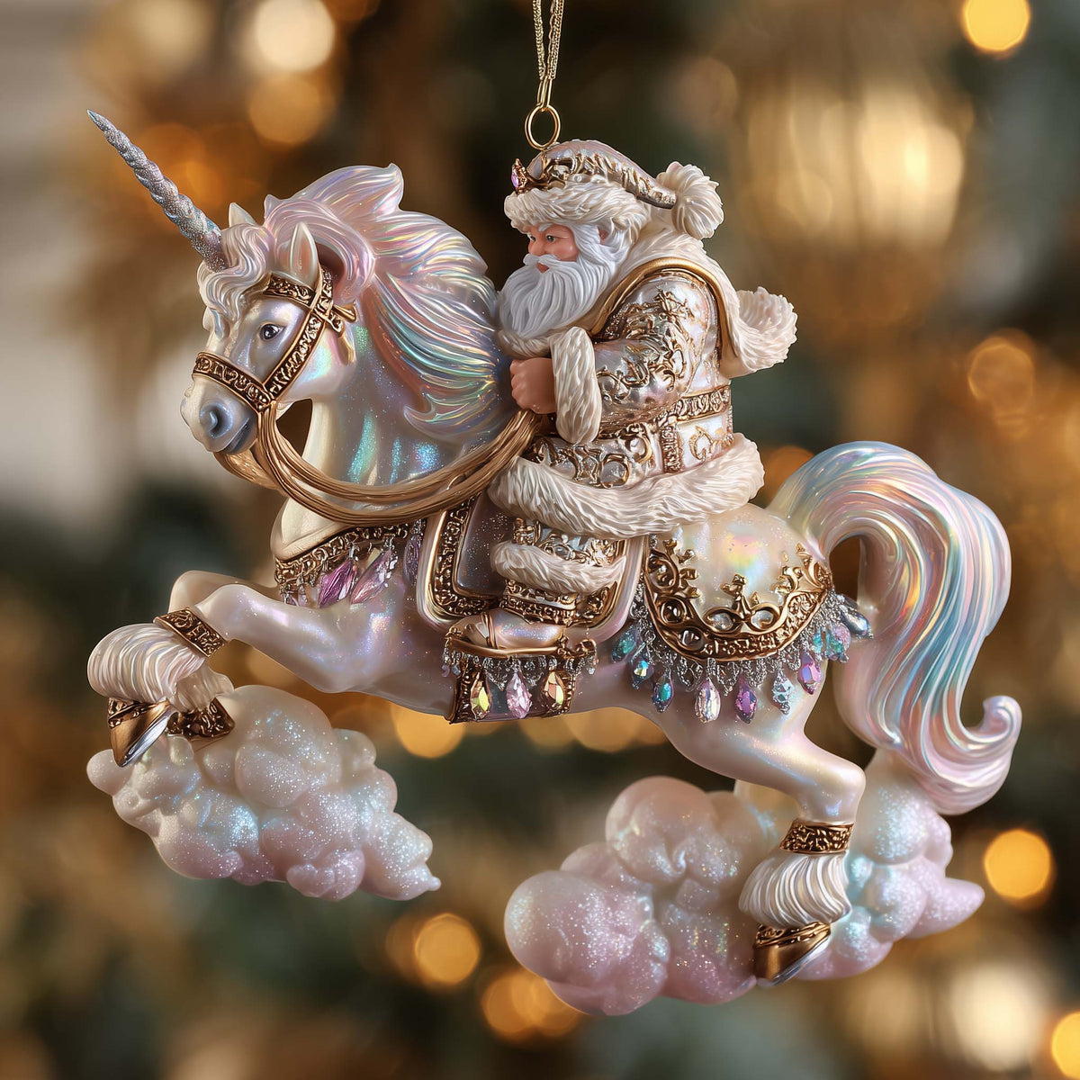Winged Pegasus Winter Sleigh Ride Christmas Mica Ornament