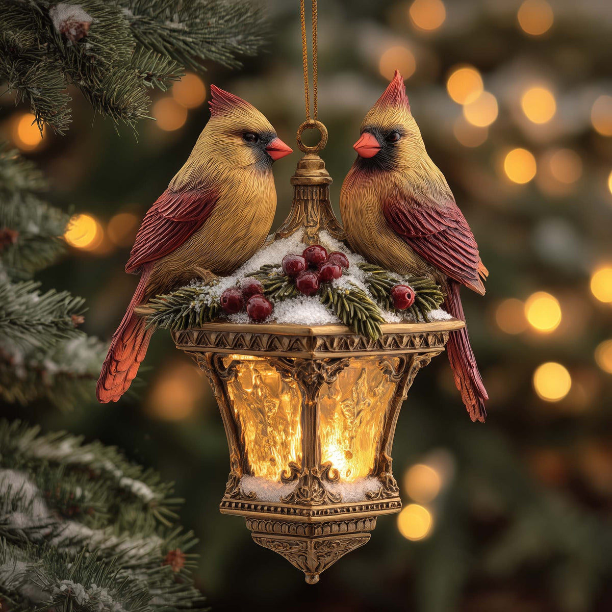 Pine Branch Festive Winter Cardinal Christmas Mica Ornament