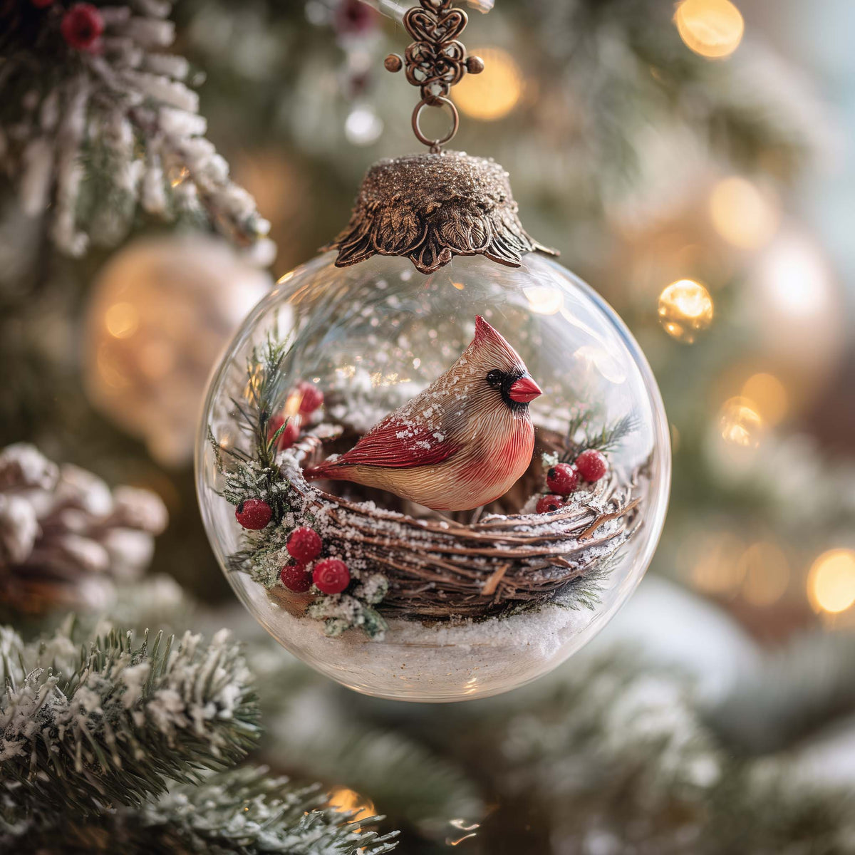 Scarlet Bough Warbler Mica Ornament