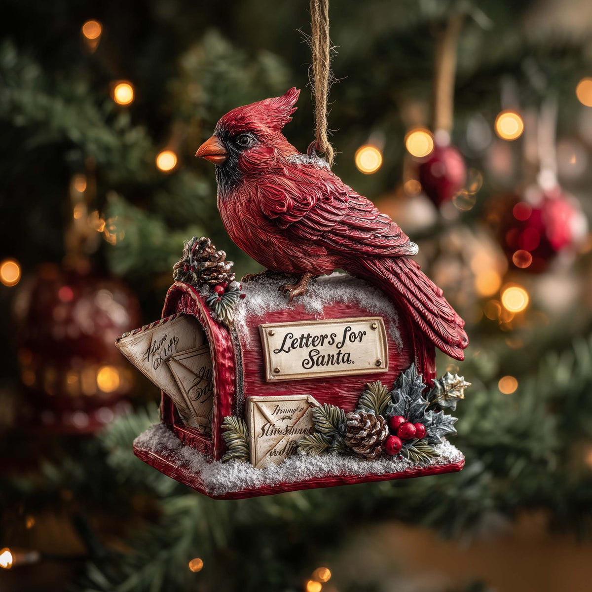 Festive Winter Cardinal Christmas Mica Ornament
