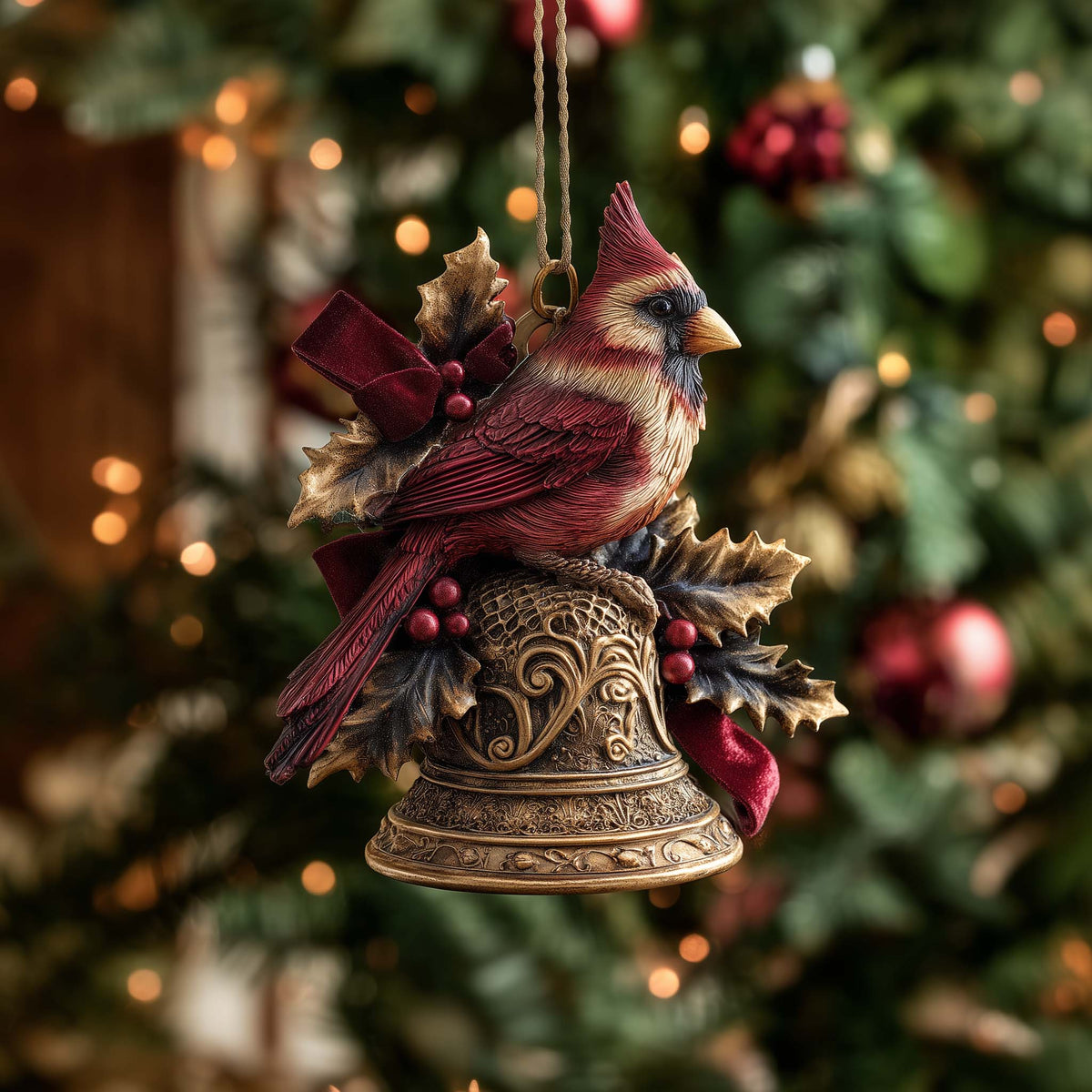 Crimson Feathered Sentinel Mica Ornament