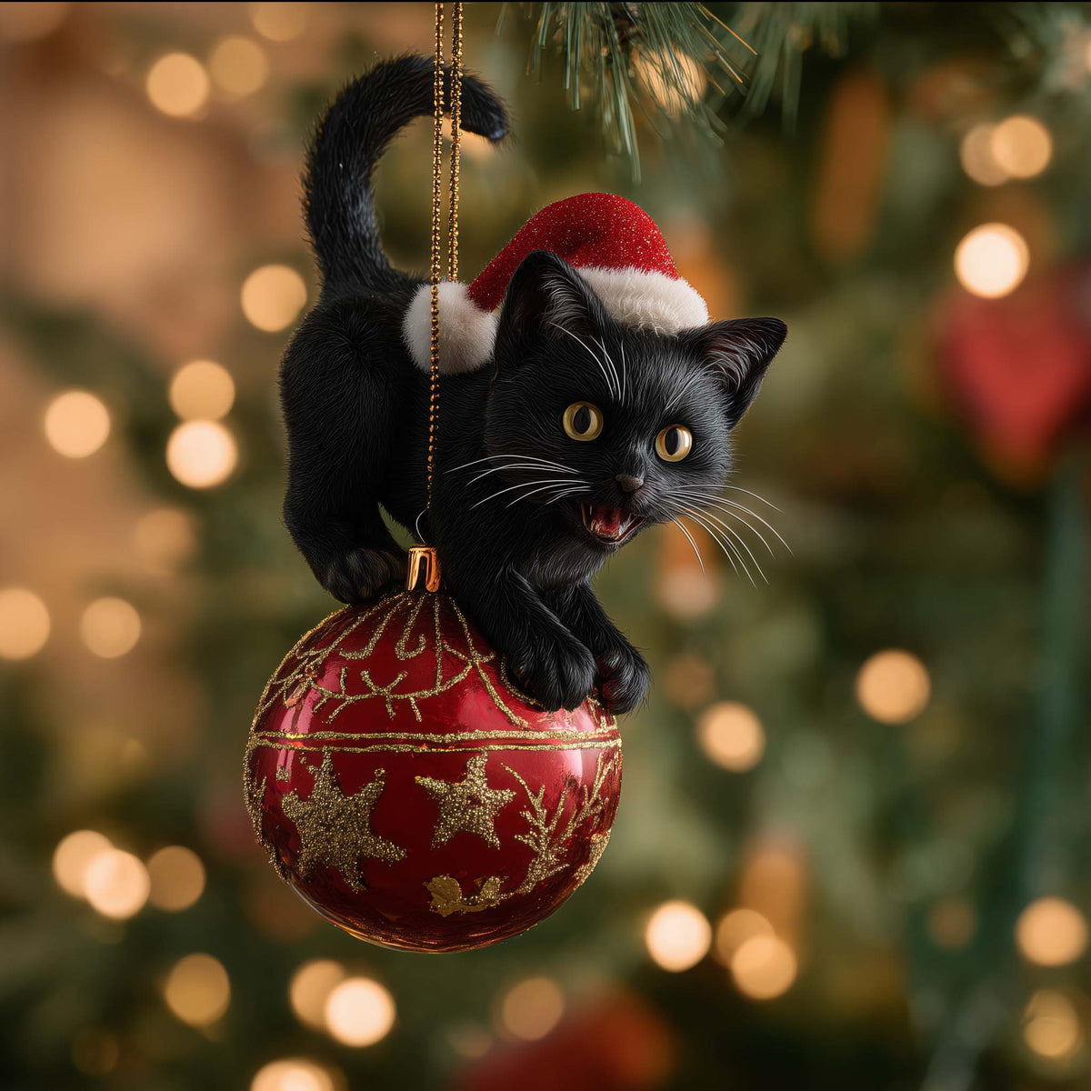Black Cat Christmas Mica Ornament