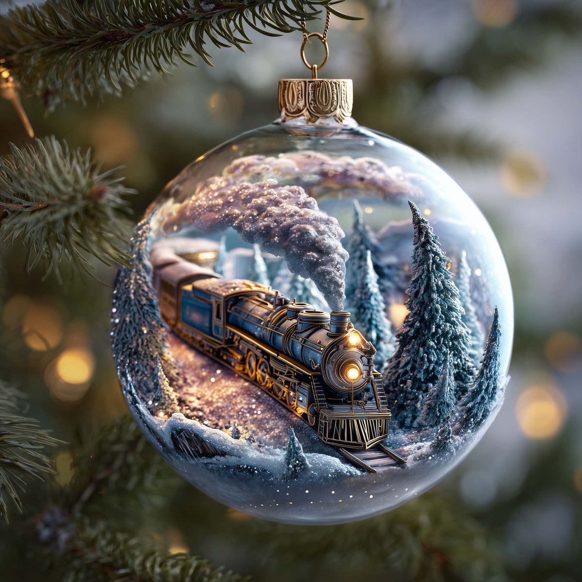 Mountain Express Steam Locomotive Christmas Mica Ornament
