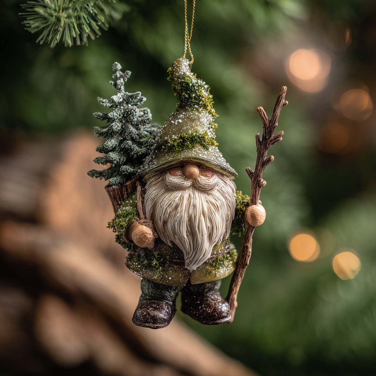 Winter Blizzard Forest Gnome Christmas Mica Ornament