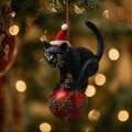 Playful Black Cat Christmas Mica Ornament