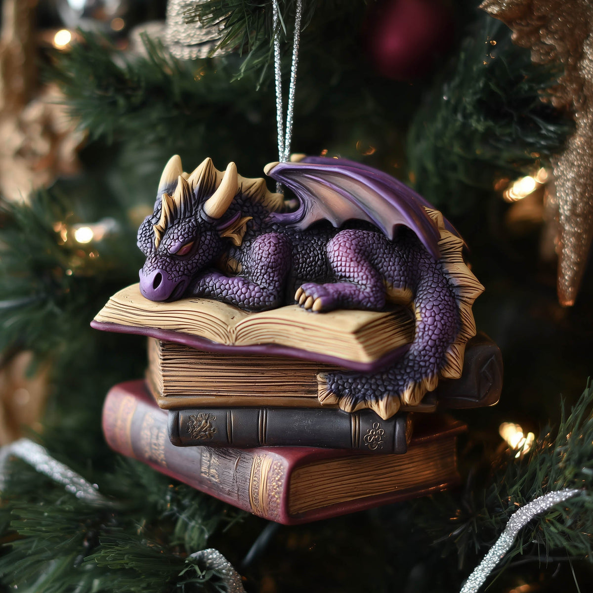 Bookish Dragon Christmas Mica Ornament