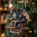 Scholar Bookish Dragon Christmas Mica Ornament
