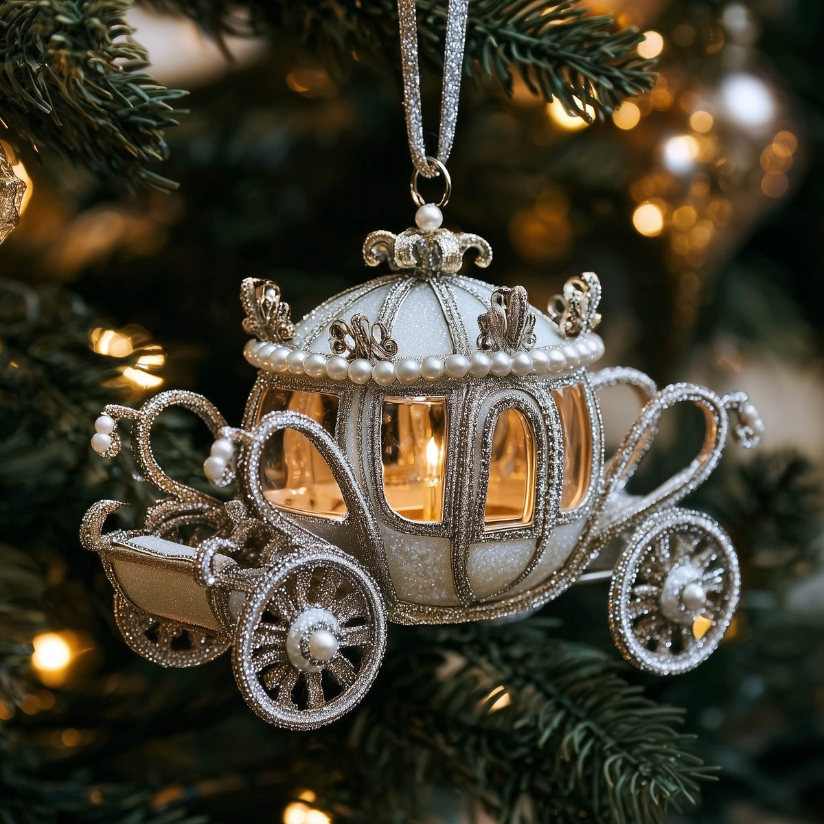 Snowbound Carriage Christmas Mica Ornament