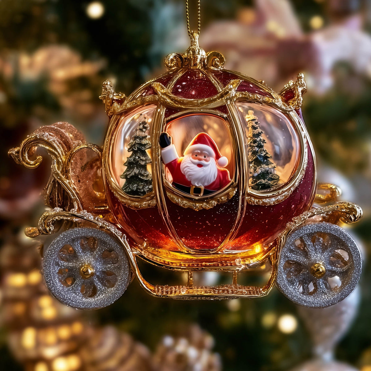 Cinderella Royal Golden Carriage Christmas Mica Ornament