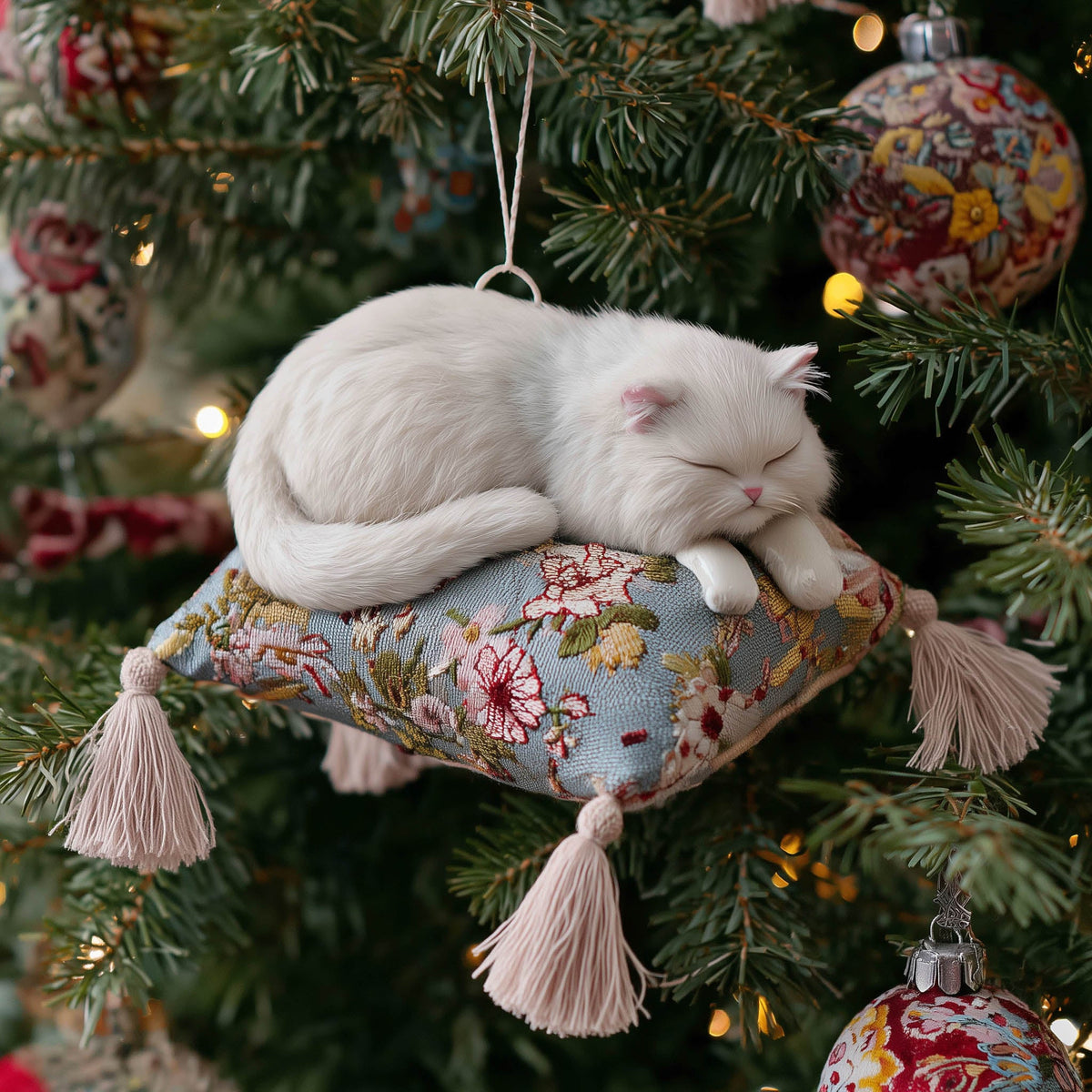 Sleeping Golden Puppy Basket Christmas Mica Ornament