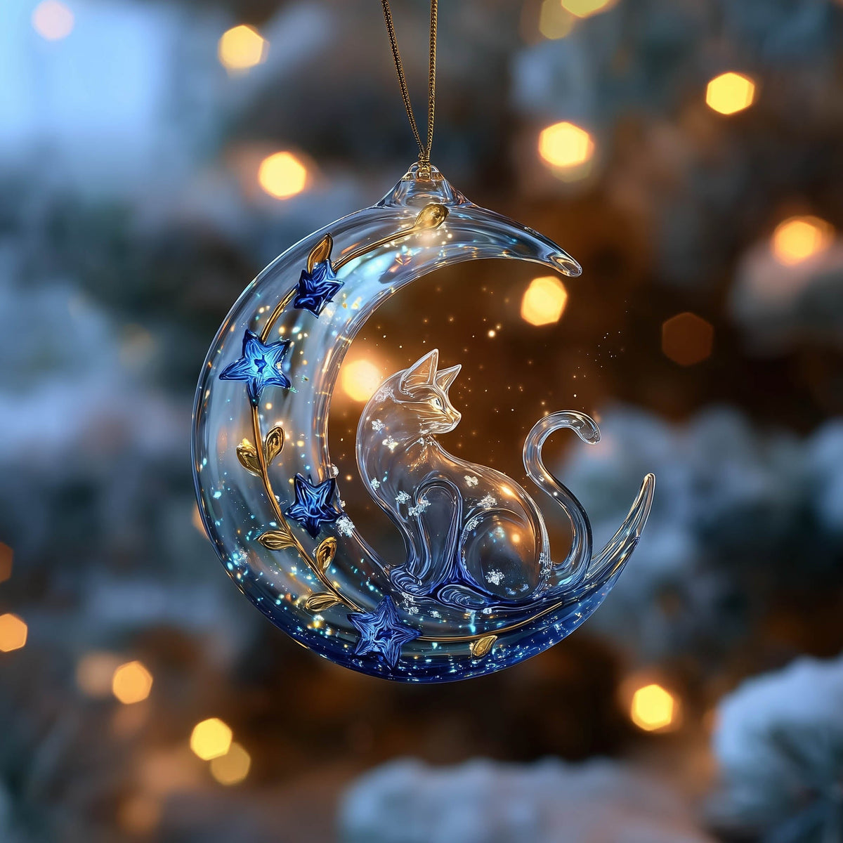 Elegant Cat Christmas Mica Ornament