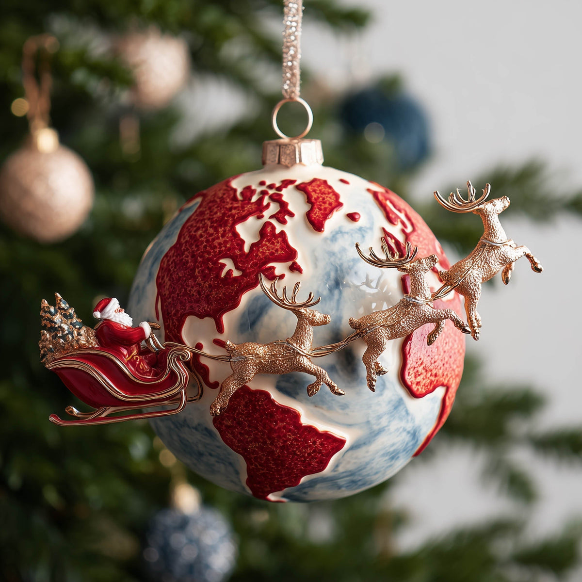 Santa Sleigh Christmas Mica Ornament