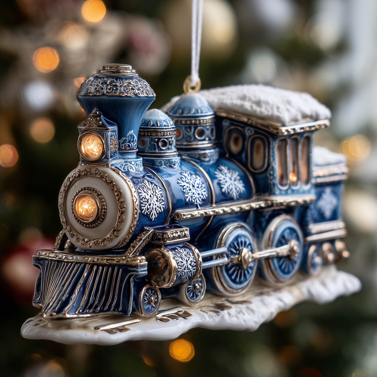 Icy Locomotive Trackside Mica Ornament