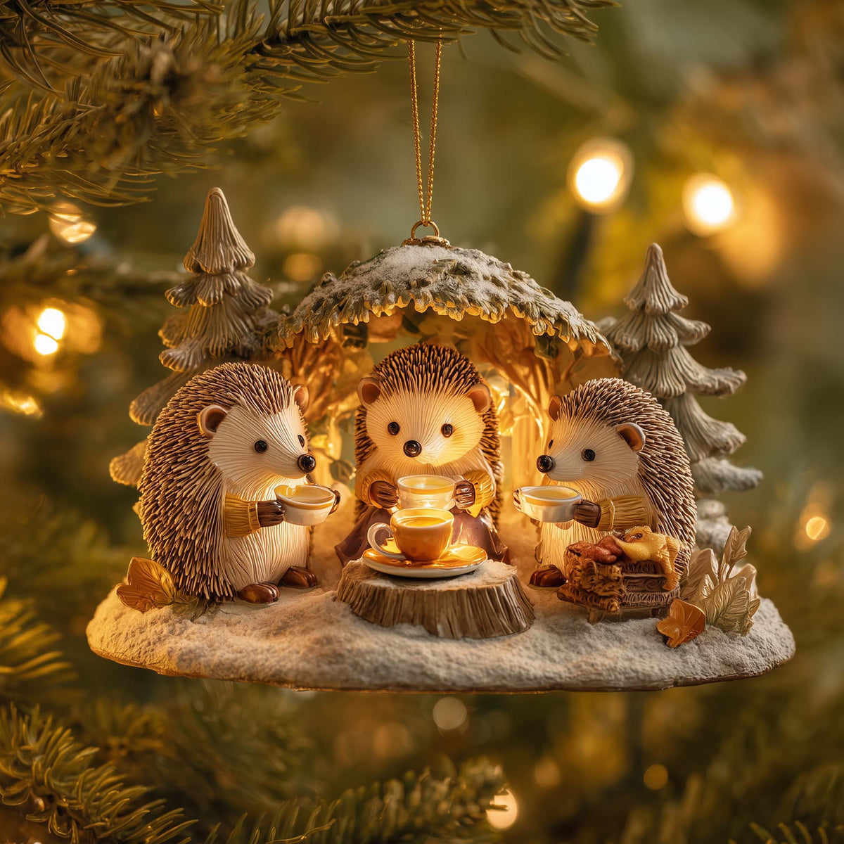 Hedgehog Hearth Glow Christmas Mica Ornament